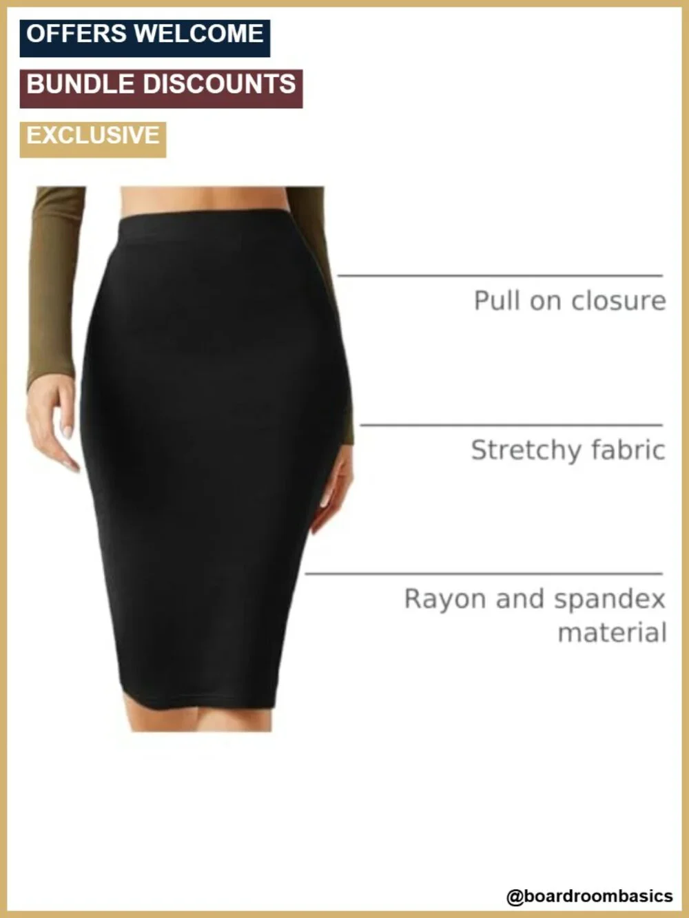 Viscose Elastane High Waist Bodycon Pencil Midi Skirt - Picture 3 of 5